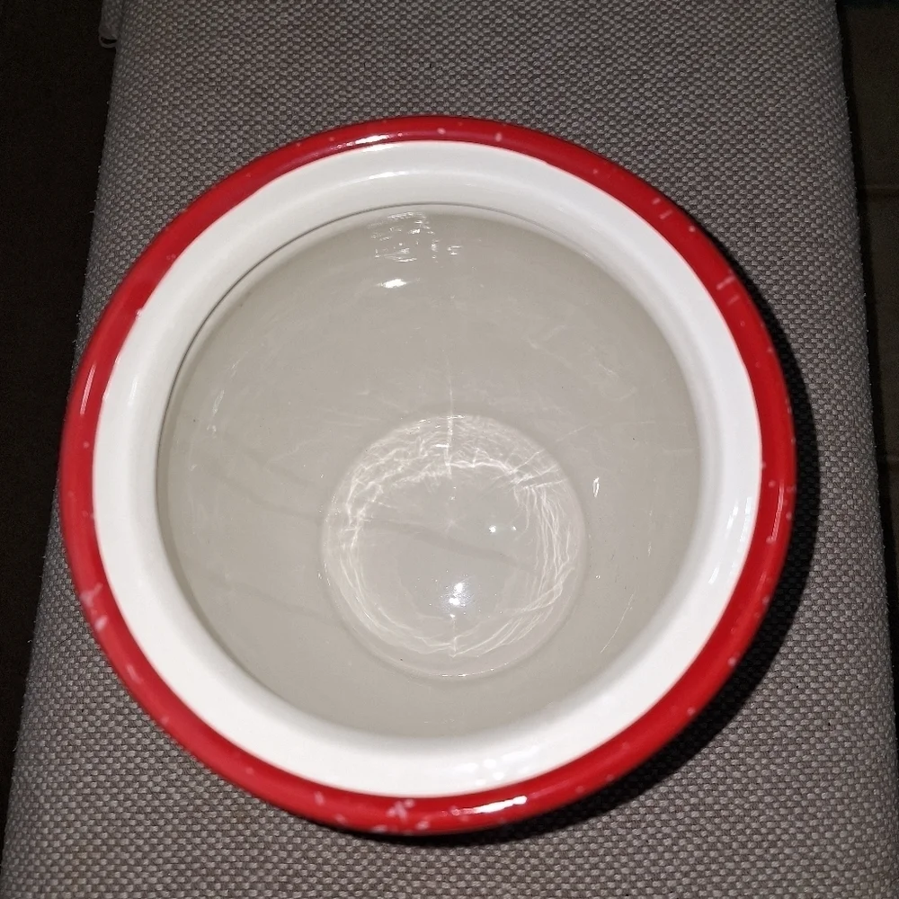 A Crofton red holiday cookie jar. It's pre-owned. Cheerful and festive.